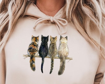 Cozy Kittens Sweatshirt and Hoodie, Cute Cat Lover Pullover, 90's Style Cat Graphic Crewneck, Gift for Cat Moms & Animal Lovers