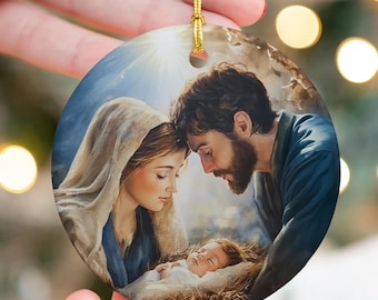 Holy Family Christmas Ornament, Nativity Scene, Holiday Ceramic Ornament Gift, Religious Keepsake, Catholic Decor