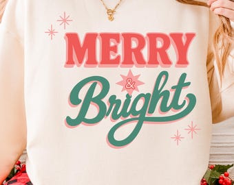 Vintage vrolijk en helder kerstsweater comfortabele kleuren ronde hals, gezellige vakantietrui cadeau voor vrouwen, bijpassende shirts voor het hele gezin 100% katoen