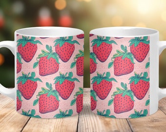 Strawberry Mug, Cute Cottage Core Strawberry Cup, Gift for her, Cute Coffee Mug, Tea Cup for her, Cute Strawberry Cup, Gift for Daughter