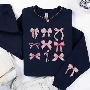 Coquette Sweatshirt, Pink Bow Sweatshirt, Trendy Ribbon Cute Ribbon Sweatshirt, Ribbon Sweatshirt, Girly Preppy Sweatshirt, Sleeve Print