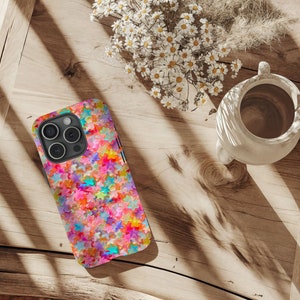 Summer Phone Case, Neon Stars Faux 3D Cell Phone Case, Unique Phone Cover, Cute iPhone 15 and more, Google Pixel, Samsung Phone Cases