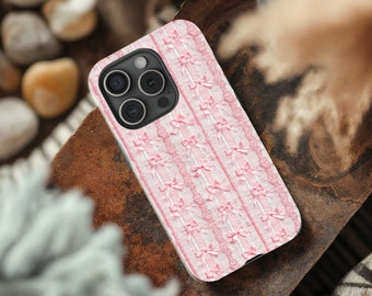 Coquette Phone Case, Pink Bow Phone Case, Coquette Pink Bows Faux 3D, Girly Phone Case, Tough Phone Case, iPhone, Samsung, Pixel