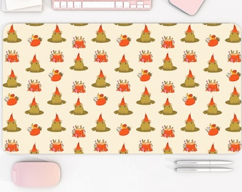 Cute Desk Mat, Cottagecore Desk Mat, Green Witch, Goblincore Aesthetic, Fairy Toad, Snail, Larger Gaming Mouse Pad Neoprene Back Desk Mat