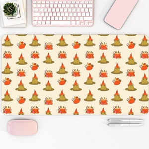 Cute Desk Mat, Cottagecore Desk Mat, Green Witch, Goblincore Aesthetic, Fairy Toad, Snail, Larger Gaming Mouse Pad Neoprene Back Desk Mat