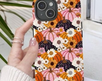Fall Floral an Pumpkin Cell Phone Case, Autumn Phone Case, Fall Foliage Phone Case, iPhone 15 and more, Google Pixel, Samsung Phone Cases