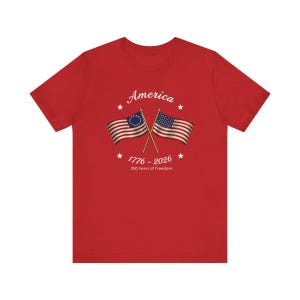 Made in America Shirt, Patriotic USA Flag Tee, America 250th Anniversary T Shirt, 4th of July Matching Family Gift for Semiquincentennial Red