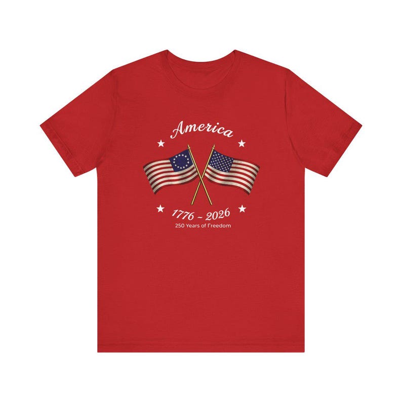 Made in America Shirt, Patriotic USA Flag Tee, America 250th Anniversary T Shirt, 4th of July Matching Family Gift for Semiquincentennial Red