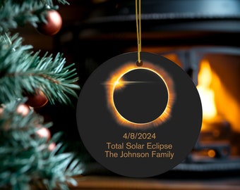 Personalized Eclipse  Christmas Ornament 2024, Eclipse 2024 Ornament, Path of Totality Keepsake Christmas Ornament 2024, Ceramic Ornament