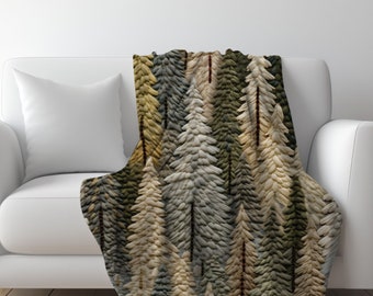 Rustic Forest 3D Faux Embroidery Blanket, Neutral, Holiday, Boho Throw Blanket, Couch Throw, Gift for Nature Lover, Velveteen Plush Blanket