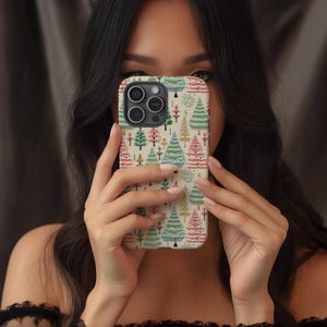 Pastel Christmas Phone Case, Pastel Christmas Trees Cell Phone Case, Phone Case iPhone 15 and more, Google Pixel, Samsung Phone Cases