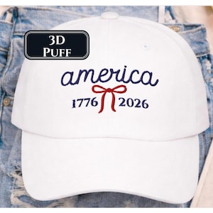 Gorra con bordado 3D de Estados Unidos 250, adorable gorro con lazo patriótico, gorra del Semiquinto Centenario de Estados Unidos, gorra con letras 1776-2026, 4 de julio