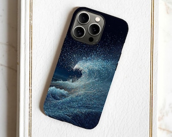 Sternenhimmel Welle MagSafe iPhone Hülle, Ästhetische Nacht Ozean Handyhülle, funkelnde Welle iPhone Hülle, Küstenkunst MagSafe Hülle, Geschenk für sie