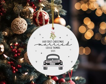 First Christmas Married 2023 Christmas Ornament, Just Married Car Christmas Ornament, Personalized First Married Christmas, First Christmas