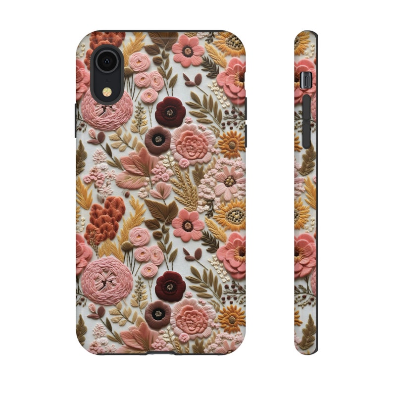 Floral Faux Embroidery Phone case, Boho Flowers, 3D, Embroidered Phone Case Effect, iPhone Case, Samsung Phone Case, Pixel Phone Case, Cute image 9
