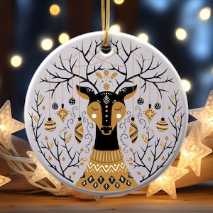 Scandinavian Christmas Ornament, Vintage Nordic Art, Folk Art, Reindeer, Ornament for Christmas, Ornament Exchange, Christmas Gift