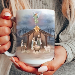 Kubek świąteczny Nativity, Jezus powodem sezonu, chrześcijański kubek, kubek ze sceną Narodzenia, 11 uncji i 15 uncji dostępne, najlepsze prezenty świąteczne