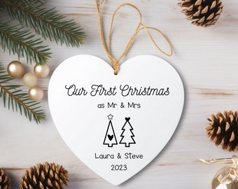 Wedding Gift for Newlyweds Personalized Christmas Ornament Our First Christmas Married Mr. & Mrs. Custom Gift Wedding  Keepsake Names Date