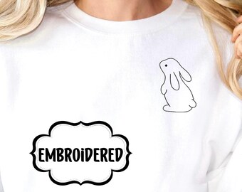 Sudadera de conejito bordada para mujer, cuello redondo de Pascua, suéter de primavera, linda camiseta de conejito para ella, regalo para mamá conejita