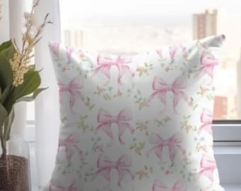 Federa per cuscino Coquette con fiocco rosa, in microfibra, misura normale e king size, elegante e affascinante, decorazione per camera da letto con fiocco rosa. - Italia