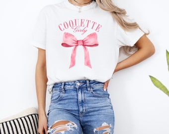 Camiseta coqueta, camiseta suave con lazo rosa femenino coqueta, camisa suave para niña, camiseta femenina, tallas de camisa premium S a 4XL, top coqueta Comfort Colors®