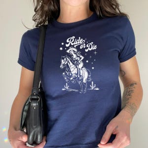 90&#39;s Cowgirl Baby Tee, Y2K Rodeo Western Baby Tee, Vintage Cowgirl Ride or Die Baby Tee, Women&#39;s Baby Tee, 90&#39;s Aesthetic Baby Tee, Trendy