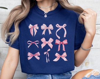 Coquette Shirt, Pink Bow T-Shirt, Trendy Ribbon Tee, Cute Ribbon Shirt, Girly Top, Premium Shirt Sizes S to 4XL, Comfort Colors®, Preppy Tee