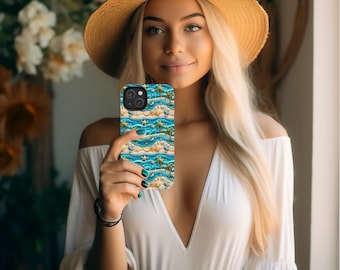 Beachy Faux 3D Cell Phone Case, Unique Phone Cover, Pretty, Cute Beach, Ocean Summer iPhone 15 and more, Google Pixel, Samsung Phone Cases