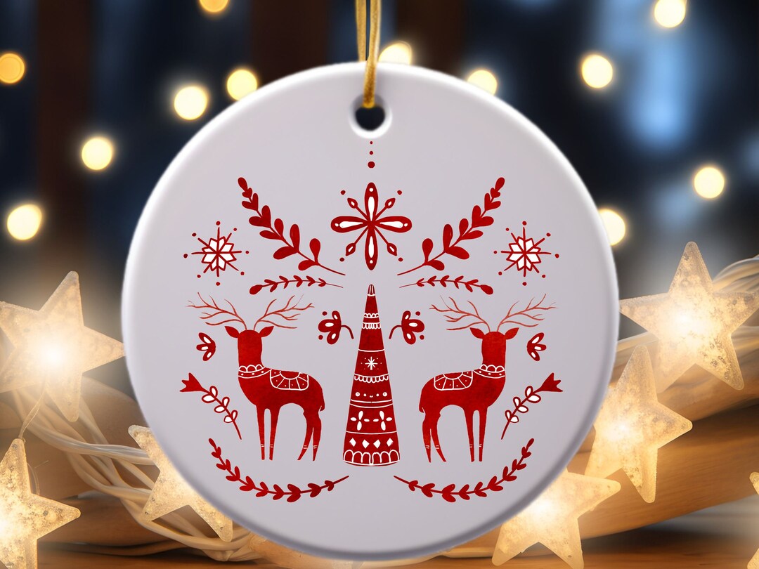 Scandinavian Christmas Ornament, Folk Art, Vintage Nordic Art, Reindeer