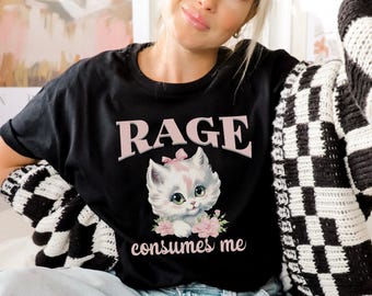 Camiseta Rage Consumes Me Comfort Colors® Camiseta divertida con meme de gatito desquiciado Camiseta de salud mental Regalo para amantes de los gatos Camiseta gráfica Humor sarcástico