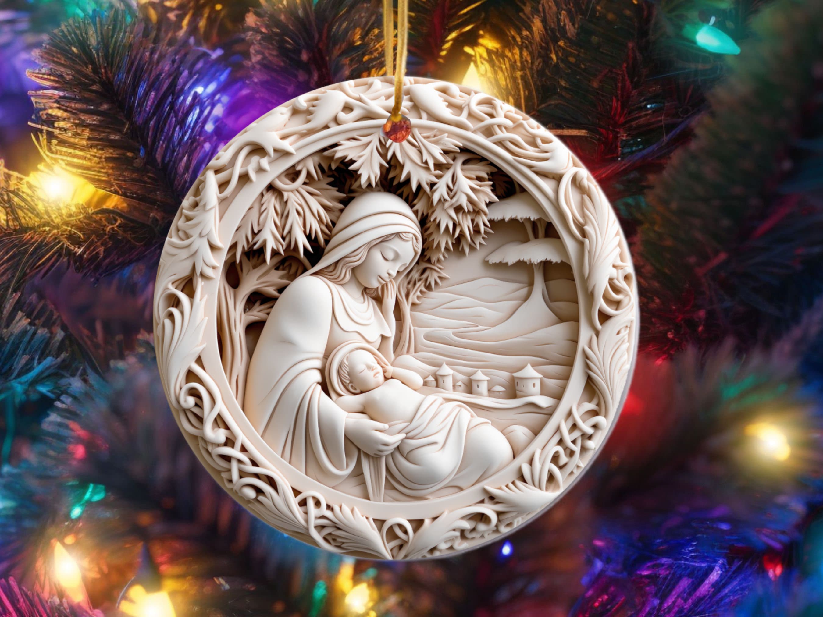 キリスト降誕のクリスマスオーナメント、聖母マリアと幼子イエス、キリスト教のオーナメント、3D効果、宗教的な贈り物、オーナメント交換ギフト - Etsy  日本, image size:2700x2025