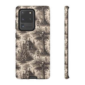 Funda de Halloween con diseño de Toile de Jouy, diseño gótico de esqueleto personalizado, funda protectora gótica para iPhone 17, Samsung 24 y 25 imagen 8