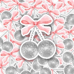 Disco Balls, Disco Ball Cherries, Retro Disco, Coquette Stickers, Pink Bow Sticker, Coquette Decal, Laptop Sticker, Water Bottle Decal