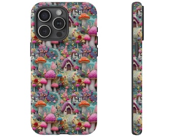 Mushroom Fantasy Fairycore Cell Phone Case, Faux 3 D Mushroom Phone Case, Cute and Unique Tough Phone Case, iPhone, Samsung, Pixel