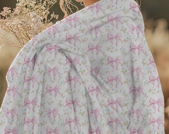 Coquettedeken, roze strikken, bloemen, coquettedeken, coquettedeken, kamerdecor voor meisjes, girly deken, deken babymeisje, cadeau