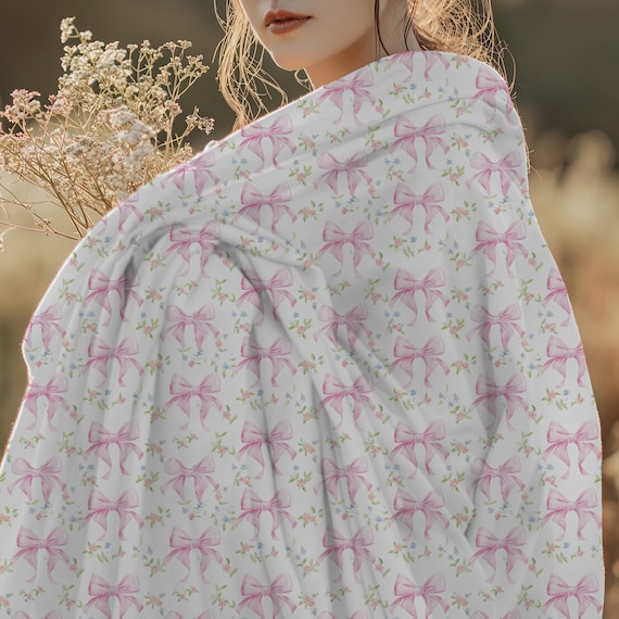 Coquette Blanket, Pink Bows, Flowers, Coquette Throw Blanket, Coquette Decor, Room Decor for Girls, Girly Blanket, Baby Girl Blanket, Gift