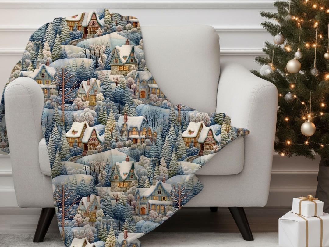 Christmas Village Blanket, 3D Embroidered Print Christmas Village