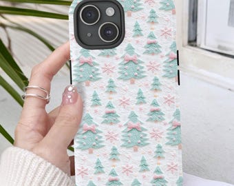 Pastel Christmas Phone Case, Coquette Christmas, Pink Bows, Christmas Phone Case iPhone 15 and more, Google Pixel, Samsung Phone Cases