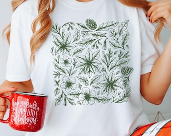 Comfort Colors Botanical Cottagecore Shirt Pressed Flowers Tee Woodland Nature Graphic T-Shirt Boho Wildflower  Minimalist Plant Lover Gift