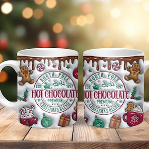 North Pole Hot Chocolate Premium Blend Ceramic Mug, Inflatable 3D Effect, Fun Christmas Mug, 11 oz Mug, Cute Hot Cocoa Mug