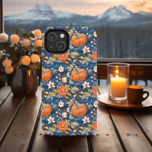 Pumpkin Phone Case, Faux Denim Faux Embroidery Fall Cell Phone Case, Unique Phone Cover, Cute iPhone, Google Pixel, Samsung Phone Cases image 5