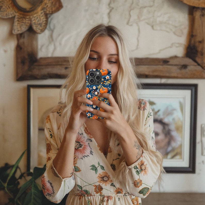 Pumpkin Phone Case, Faux Denim Faux Embroidery Fall Cell Phone Case, Unique Phone Cover, Cute iPhone, Google Pixel, Samsung Phone Cases image 8