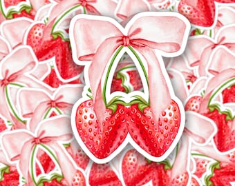 Coquette Sticker, Coquette Strawberries Sticker, Coquette Decal, Laptop Sticker, Water Bottle, Kiss-Cut Vinyl Sticker, Kiss-Cut Vinyl Decal,