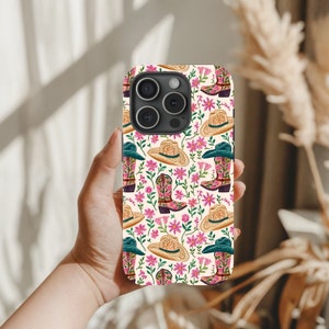 Cowgirl Phone Case, Country Western Phone Case, Faux Embroidery Cowgirl Boots, Hat, Cell Phone Case, iPhone, Samsung, Pixel Phone Case