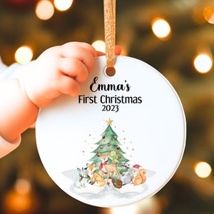 Personalized Baby&#39;s First Christmas Ornament, Woodland Animals, First Christmas Ornament 2023, Gift for New Baby, Custom Christmas Ornament
