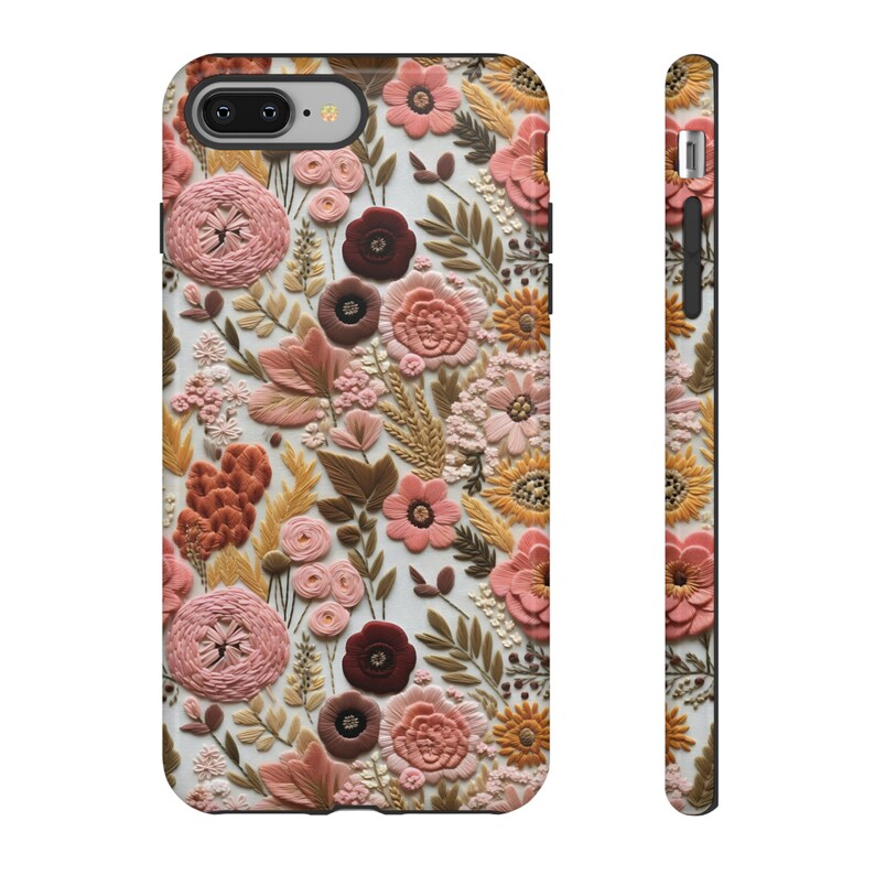 Floral Faux Embroidery Phone case, Boho Flowers, 3D, Embroidered Phone Case Effect, iPhone Case, Samsung Phone Case, Pixel Phone Case, Cute image 7