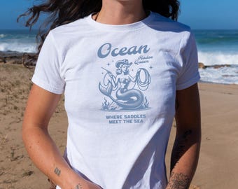 Coastal Cowgirl Baby Tee Ocean Rodeo Queen Mermaid Cowgirl Top Gift for Her Mermaid Core Coconut Girl Trendy  Beachy Country Y2K Baby Tee