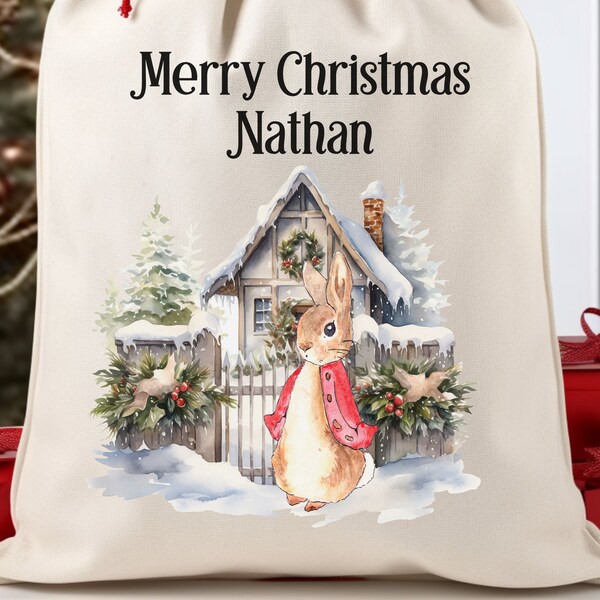 Weihnachten benutzerdefinierter Nikolaussack, personalisierter Nikolaussack, Peter Rabbit Weihnachtssack, Weihnachtsgeschenktasche, Weihnachtsgeschenktasche für Kinder