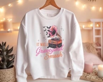 Vintage Halloween Sweatshirt, It was a Graveyard Smash, Retro Phonograph, Bats, Retro Halloween Crewneck, Spooky Season