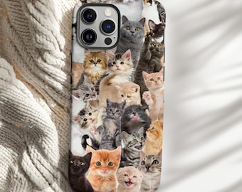 Funda MagSafe para iPhone con collage de gatos, adorable funda para teléfono con gatitos, estética de loca por los gatos, funda protectora para iPhone, regalo para amantes de los gatos